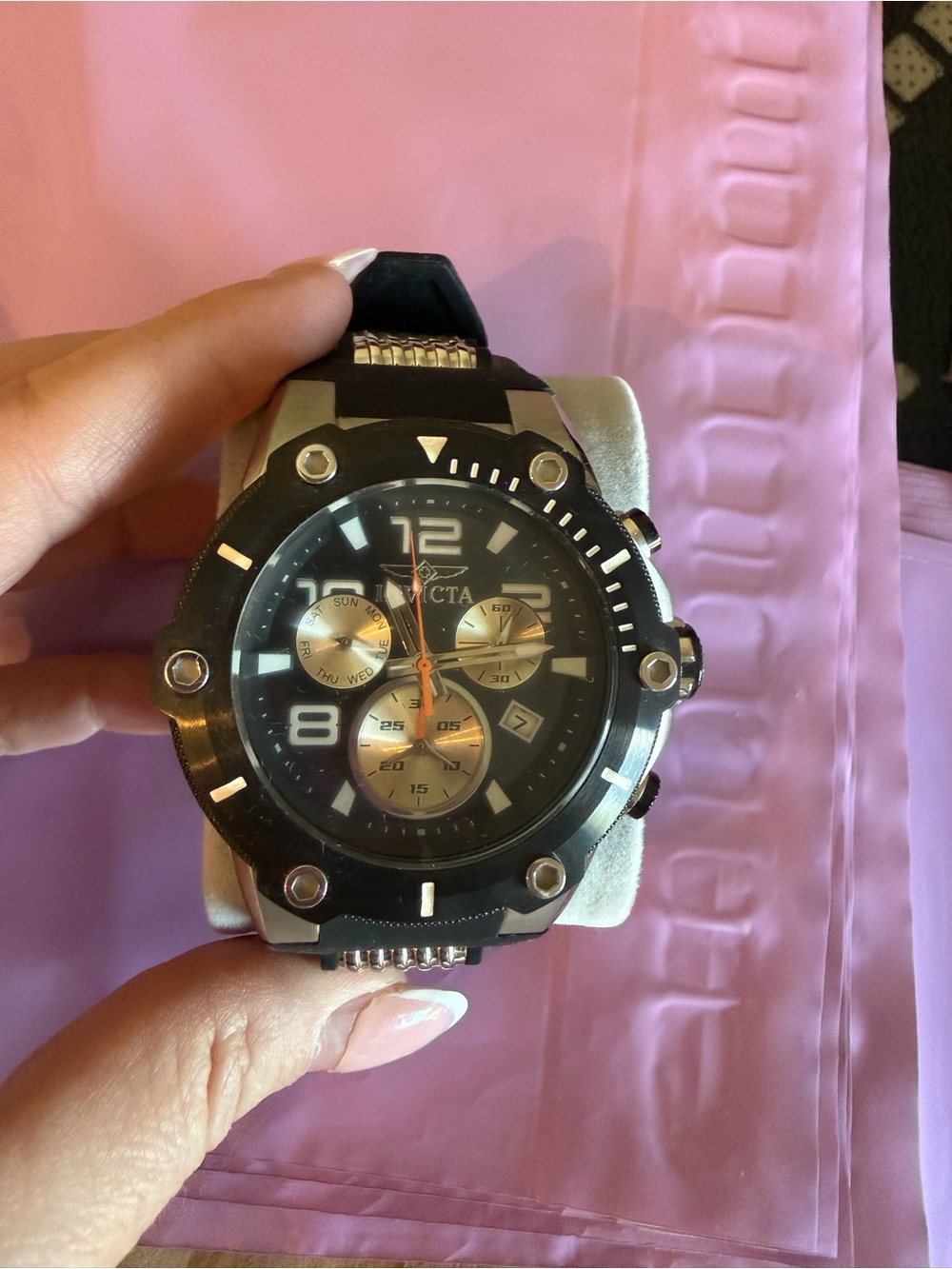 Invicta Black and Silver Men's Chronograph Diver-Style Watch